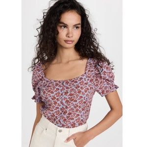 Madewell Button-Front Smocked-Back Top in Piccola Floral